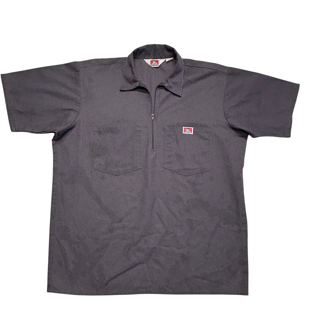 Vintage Ben Davis Shirt Mens XL Black 1/2 Zip Pullover Utility Work Made USA